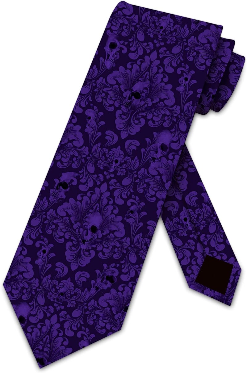 Three Rooker Skull Ties Mens Damask Necktie Halloween Tie for Men Conservative Holiday Print - Image 1